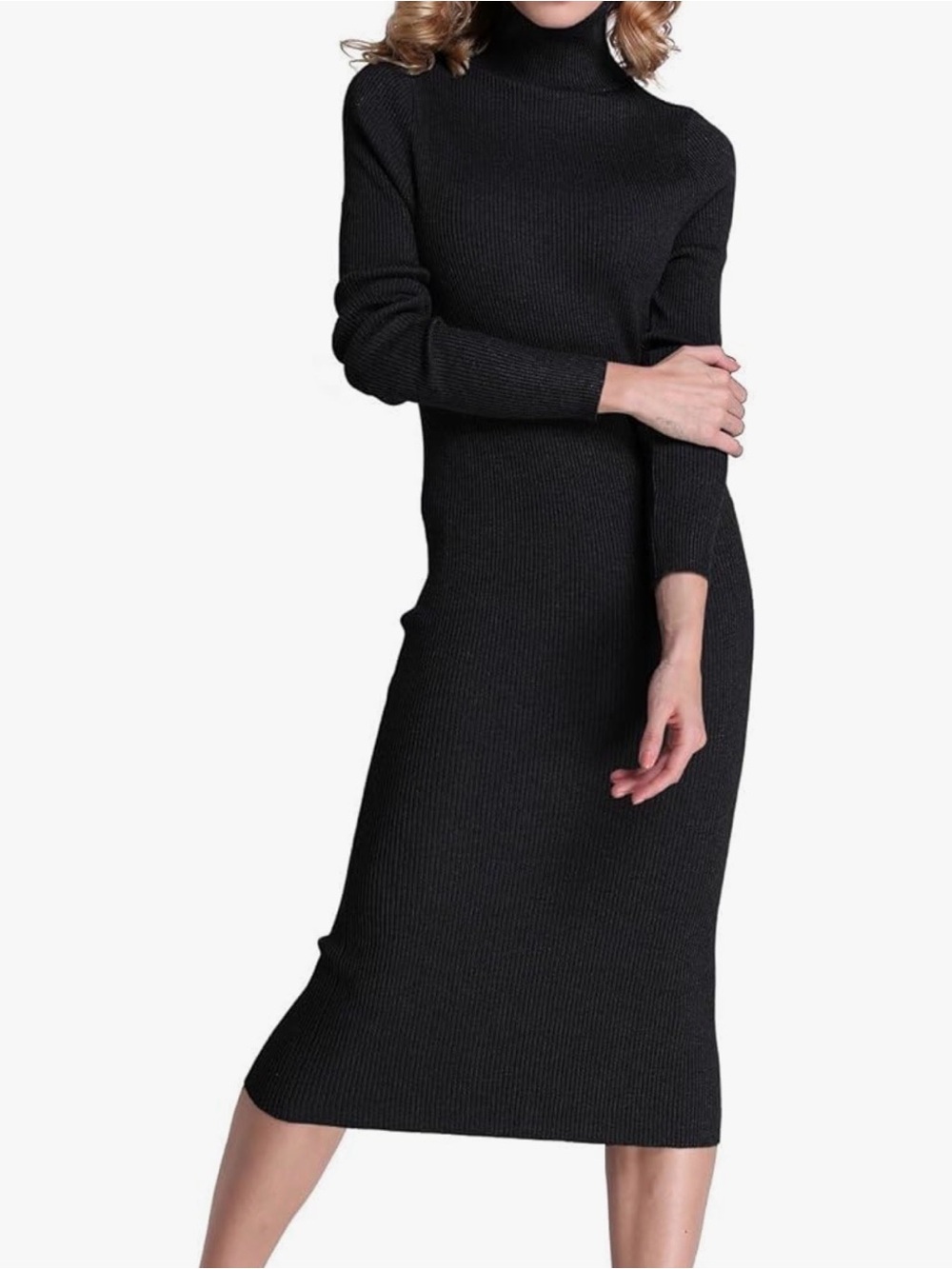 Rocorose NWT Women’s Turtleneck Ribbed Long Sleeve Knit Sweater Dress Black S